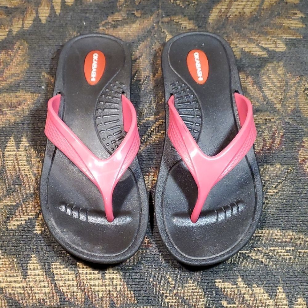 Okabashi Black and Pink Flip Flop Sandals Size 6.5-7.5
